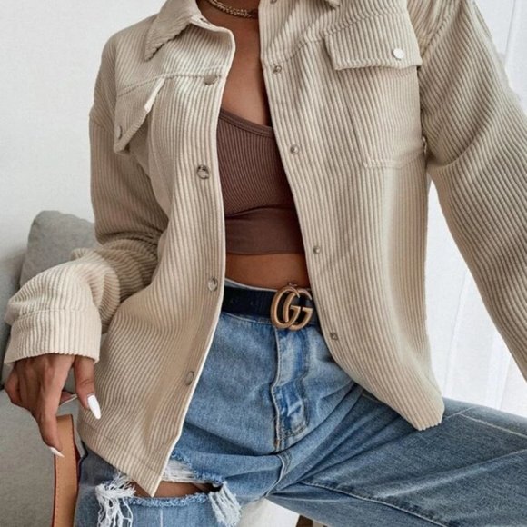 CORDUROY BUTTON DOWN JACKET FALL WINTER STATEMENT beige - Picture 7 of 7